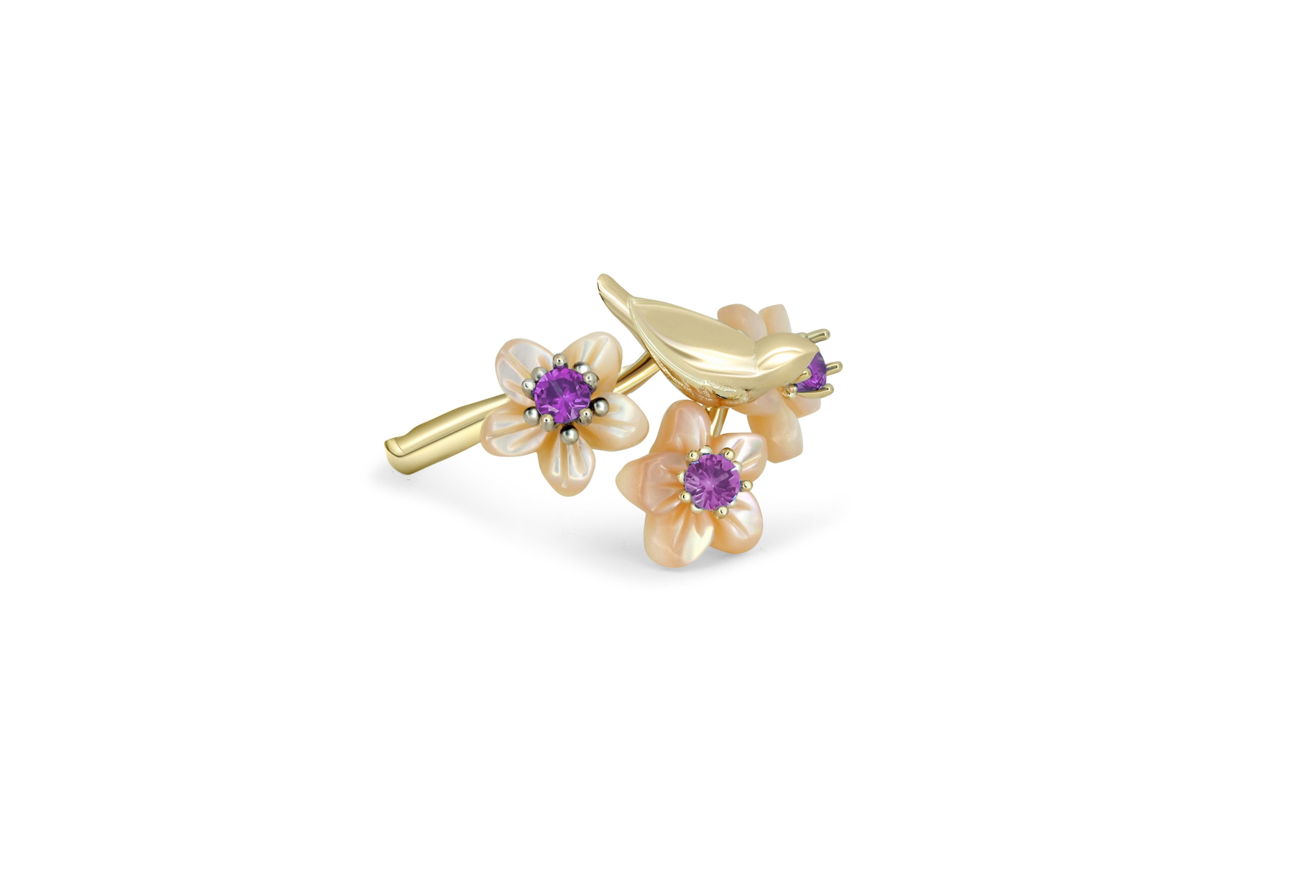 Im Angebot: Ring aus 14-karätigem massivem Gold mit runden Amethysten () 3