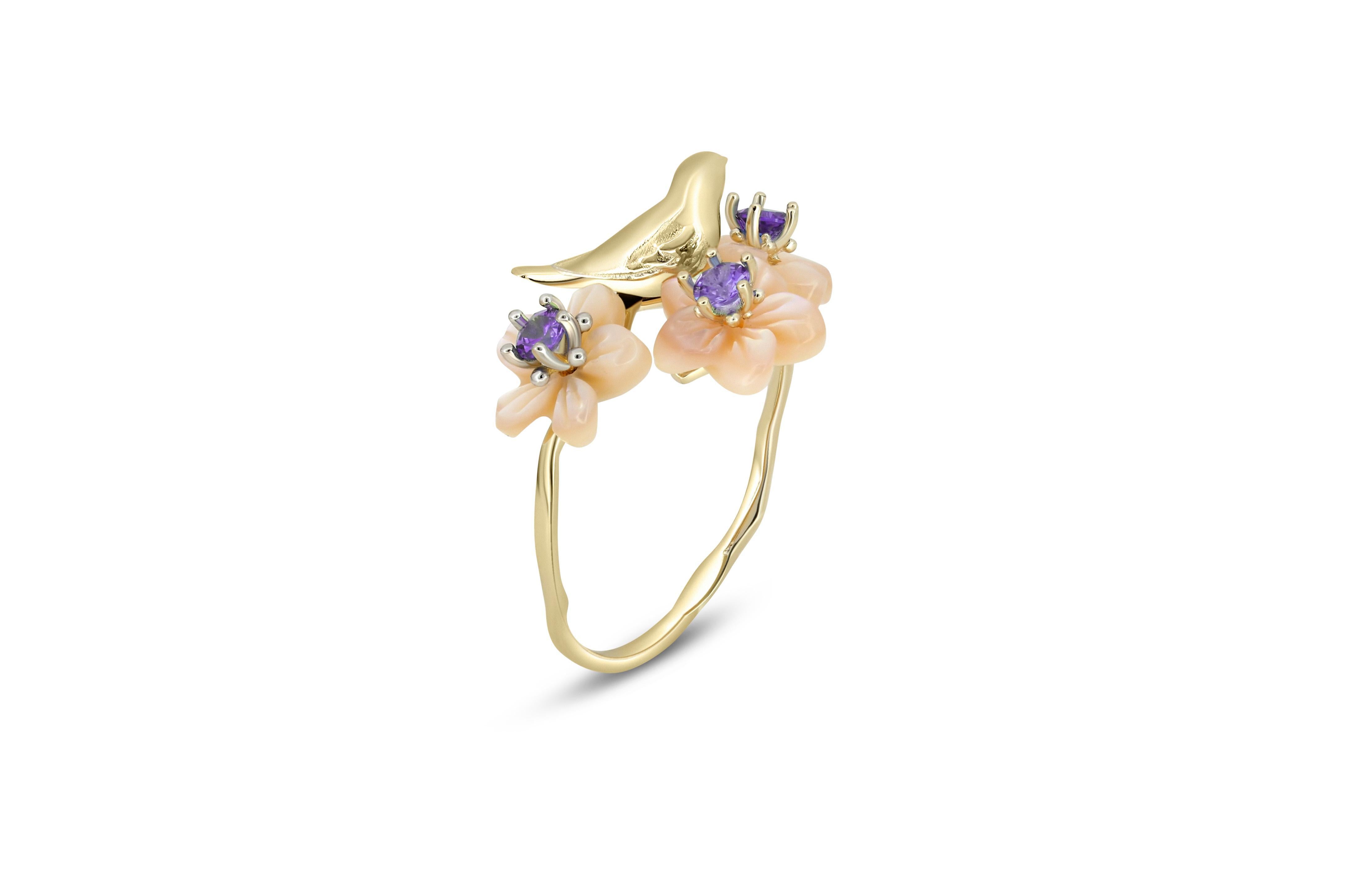 Im Angebot: Ring aus 14-karätigem massivem Gold mit runden Amethysten () 4