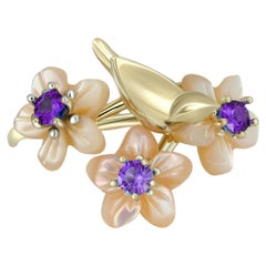 Anello in oro massiccio 14kt con ametiste rotonde