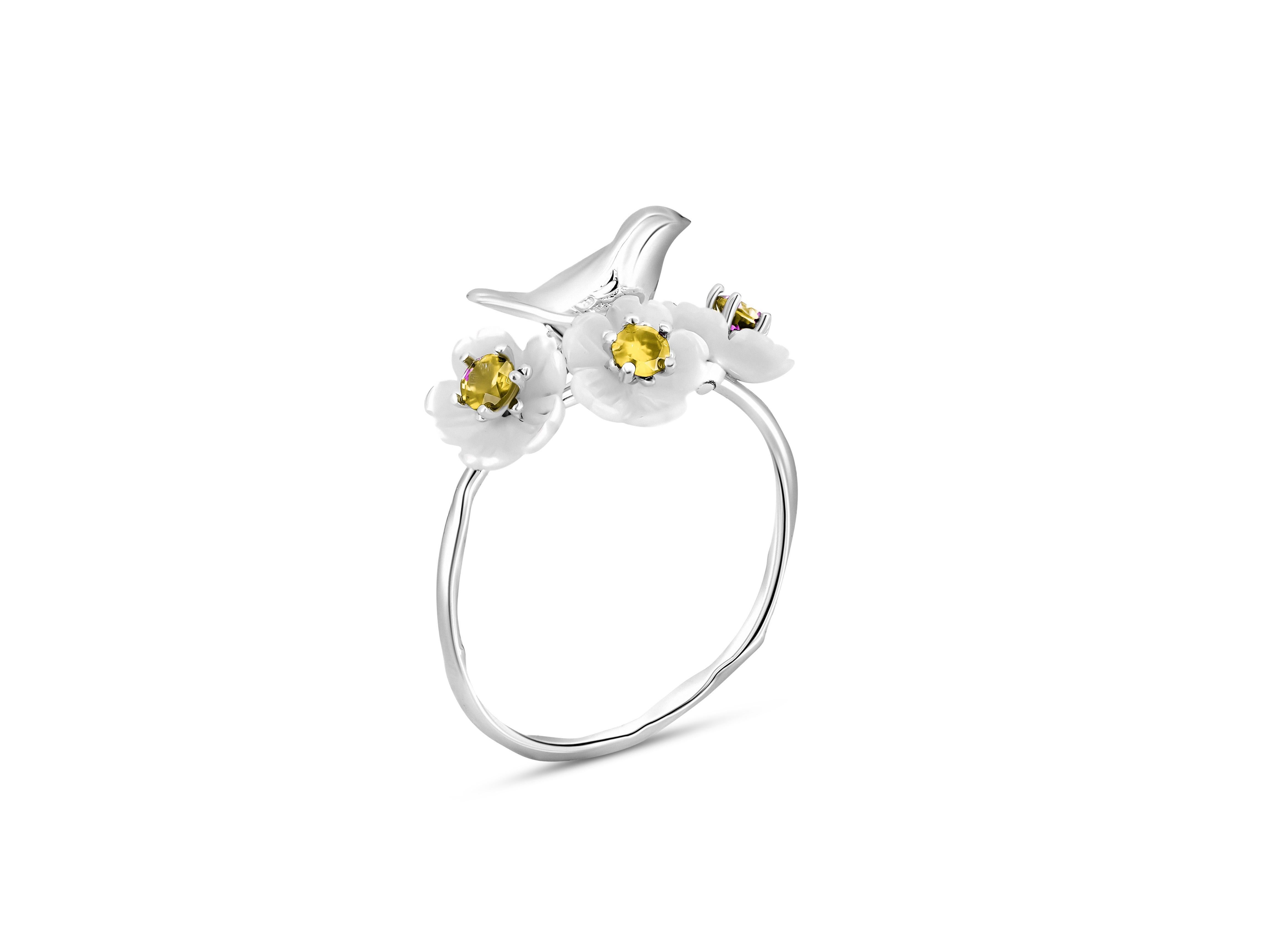 Im Angebot: Ring aus 14-karätigem massivem Gold mit runden Zitrinen () 4