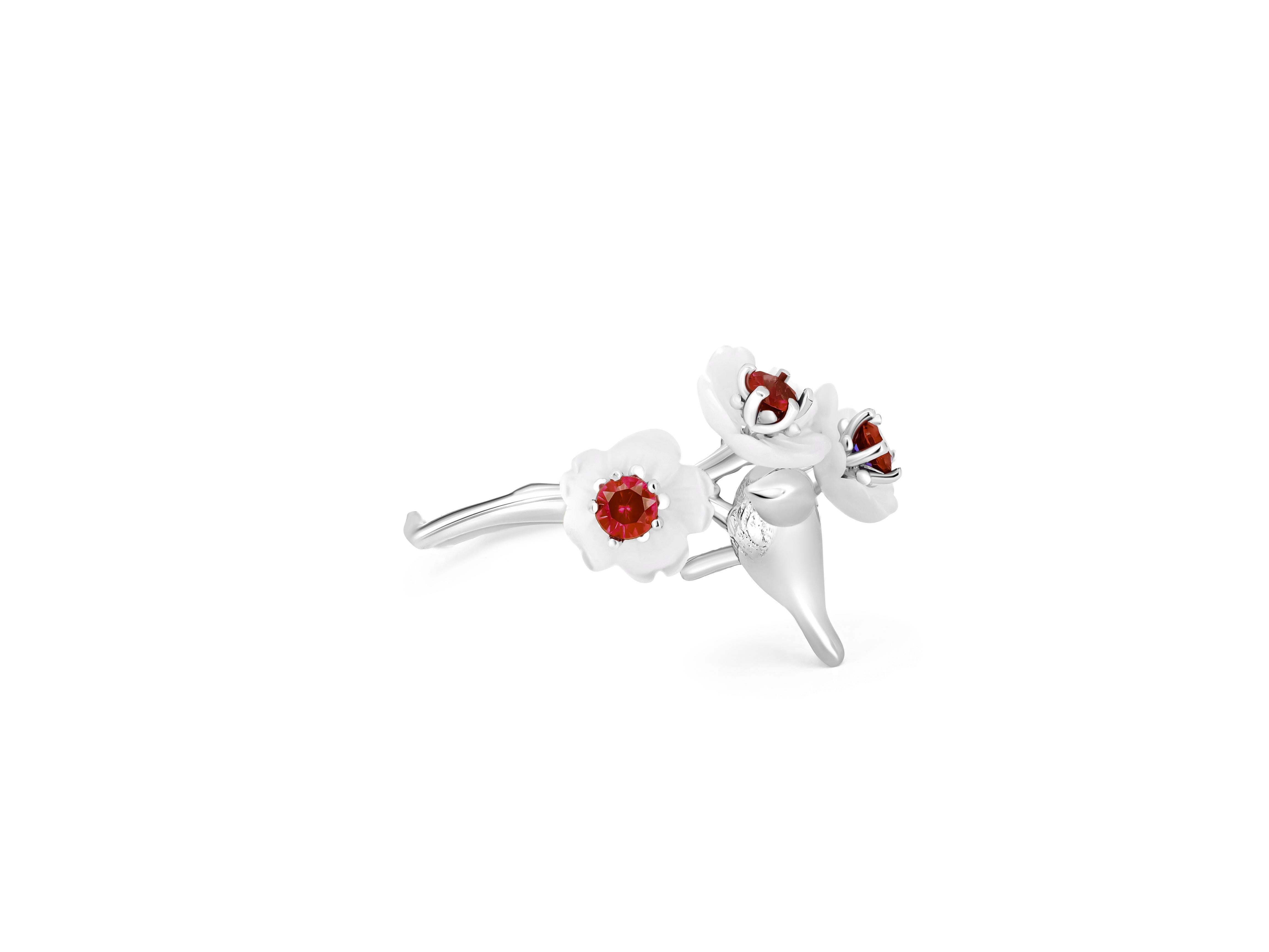 Im Angebot: Ring aus 14-karätigem massivem Gold mit runden Granaten () 2