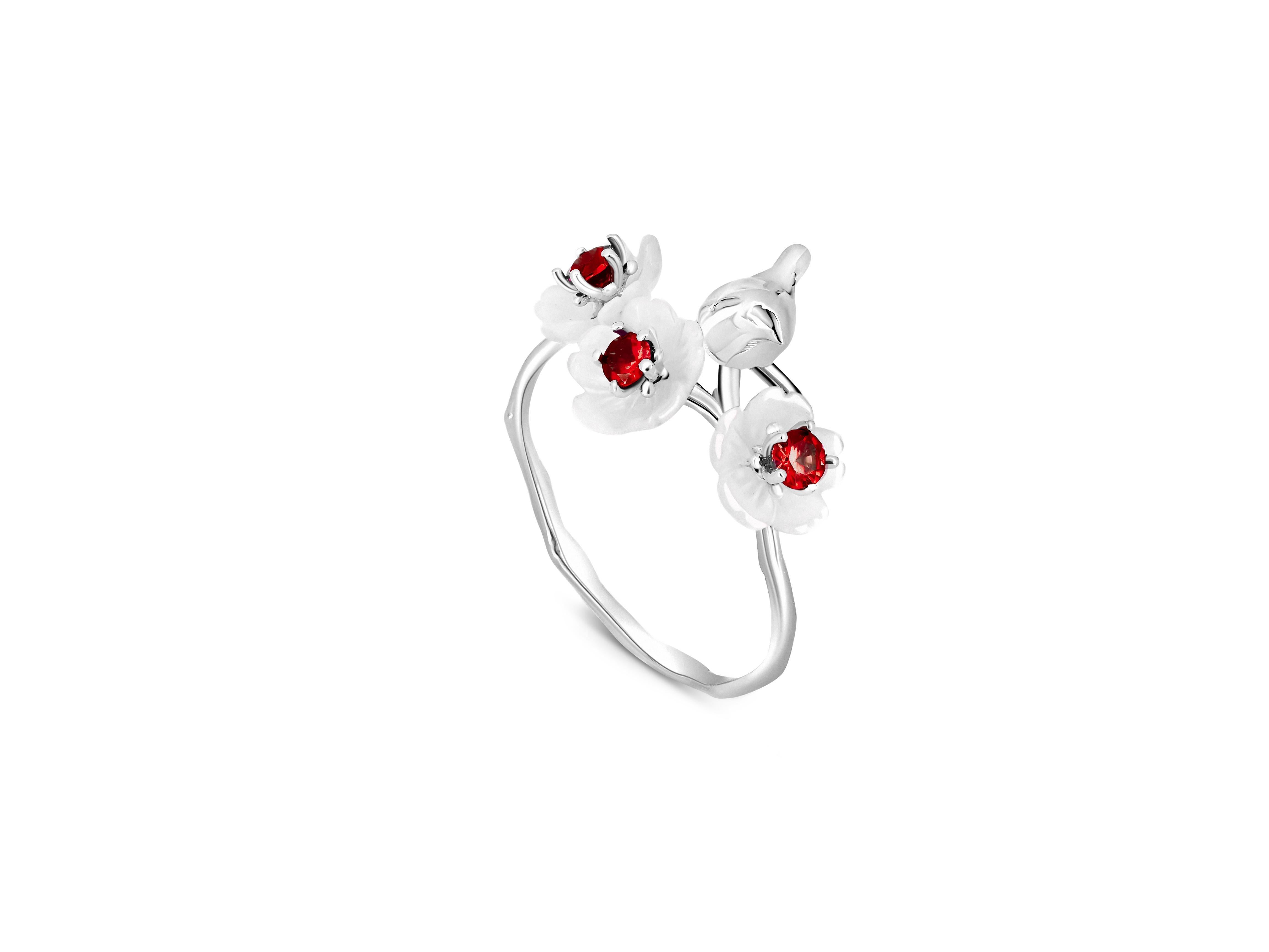 Im Angebot: Ring aus 14-karätigem massivem Gold mit runden Granaten () 3