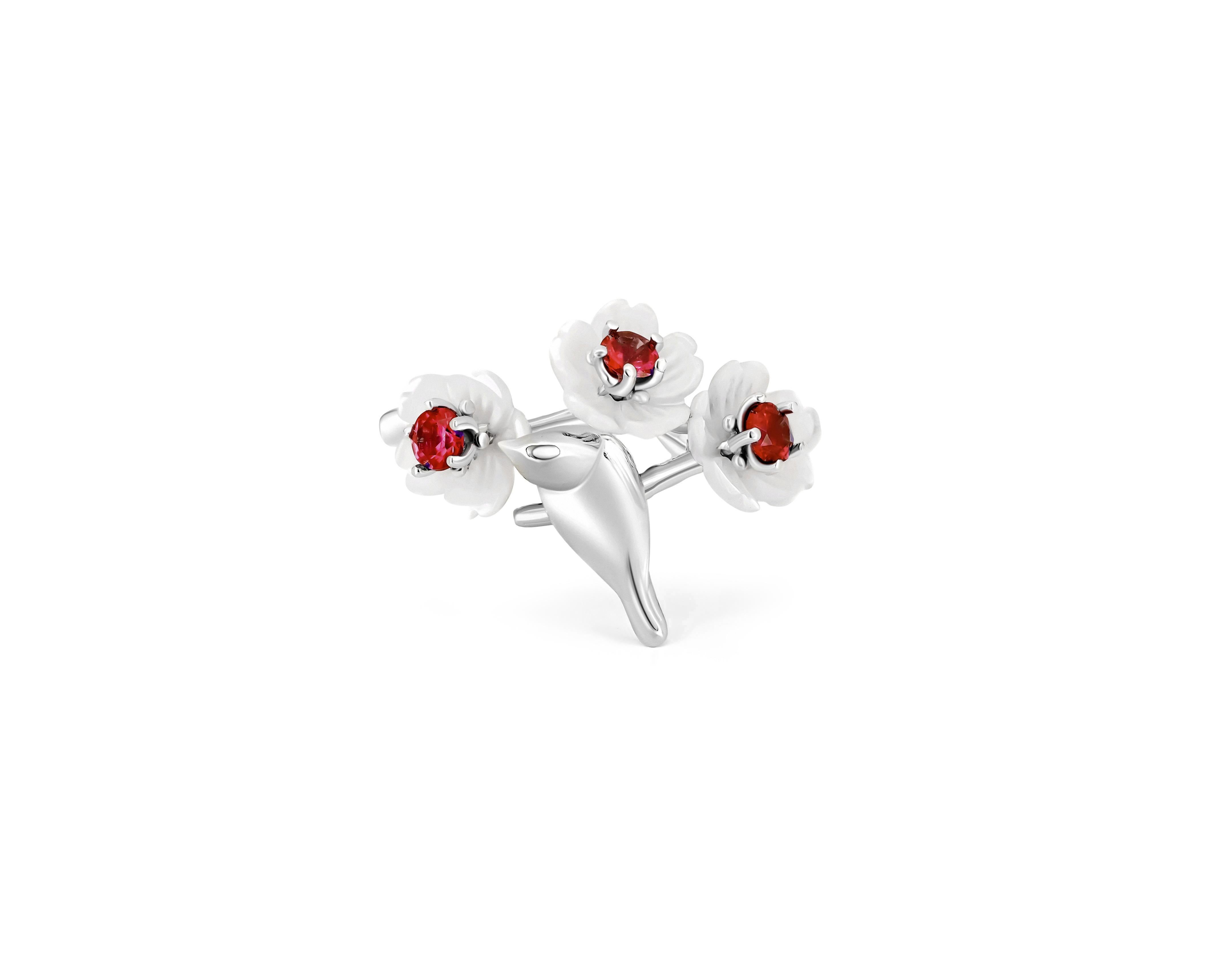 Im Angebot: Ring aus 14-karätigem massivem Gold mit runden Granaten () 4