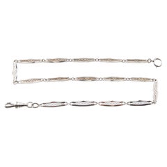 14Kt Solid White Gold Hand Constructed Art Deco Bracelet Chain 1930's