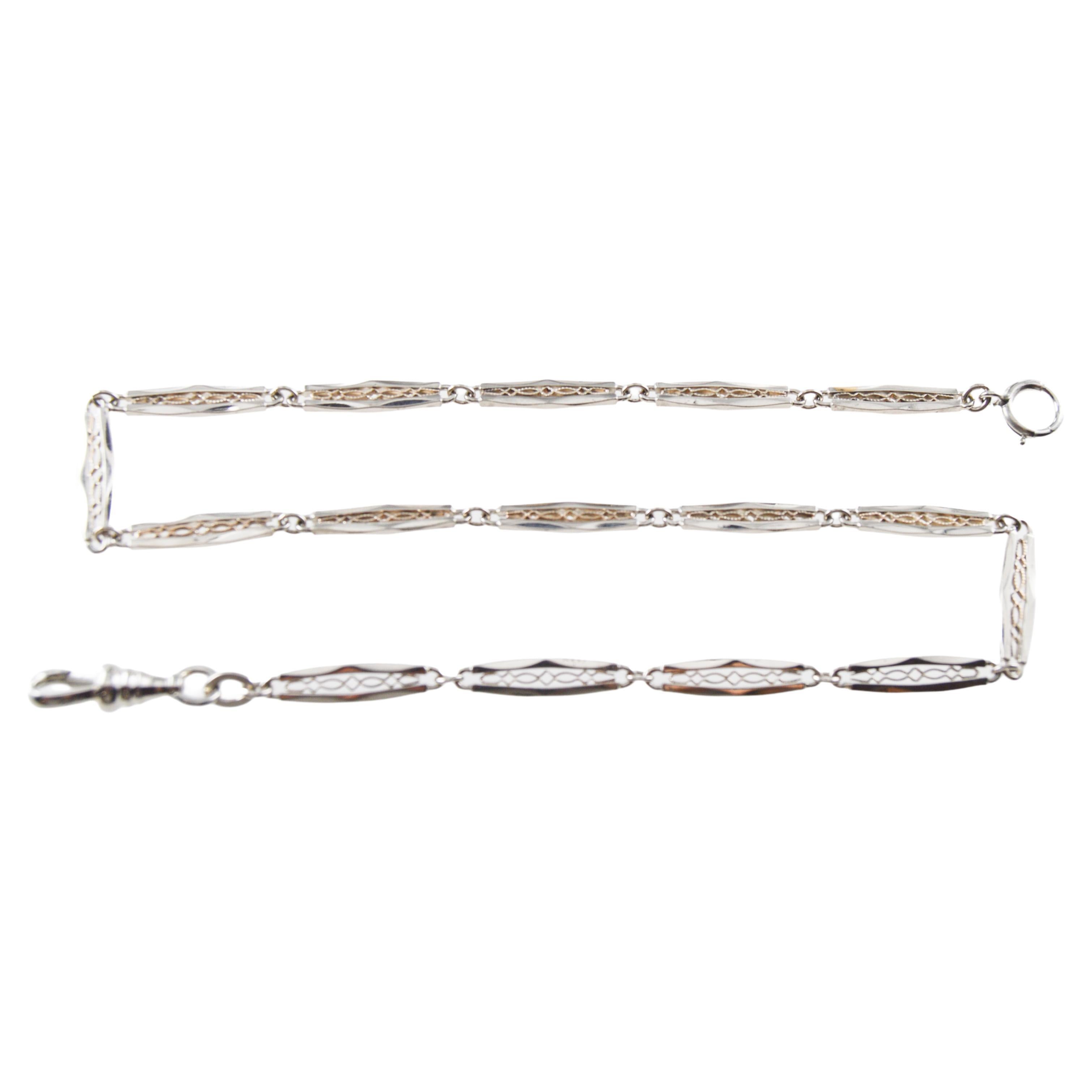 14Kt Solid White Gold Hand Constructed Art Deco Necklace Chain 1930's For Sale