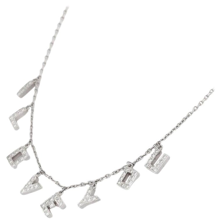 14kt massives Weißgold I Love You Diamant-Halskette, Geschenk für Valentin im Angebot