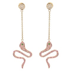 14kt Solid Yellow Gold Sapphire Snake Dangle Earrings