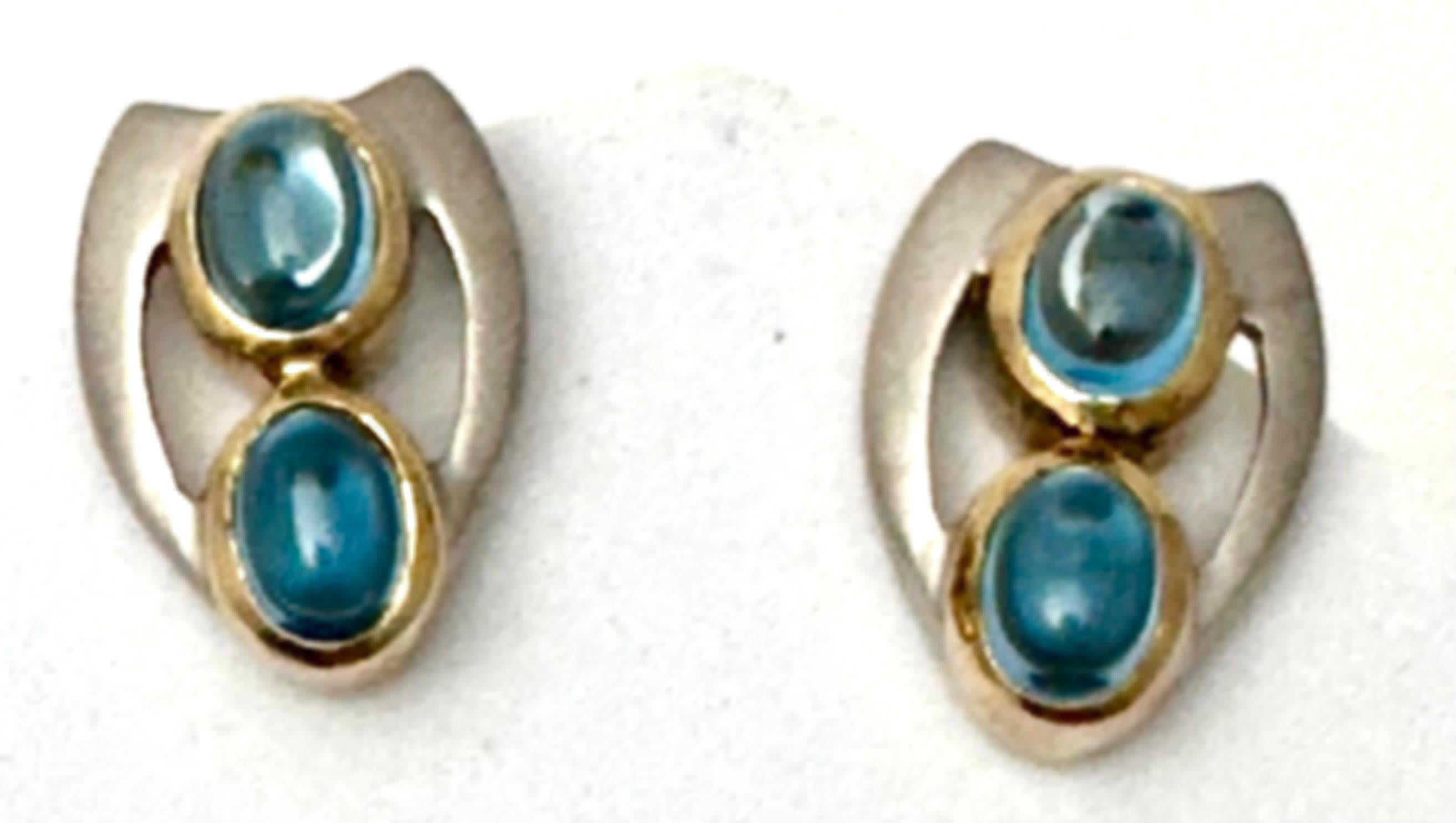 14kt ~ Sterlingsilber .925 Blauer Topas Cabochon 1/2