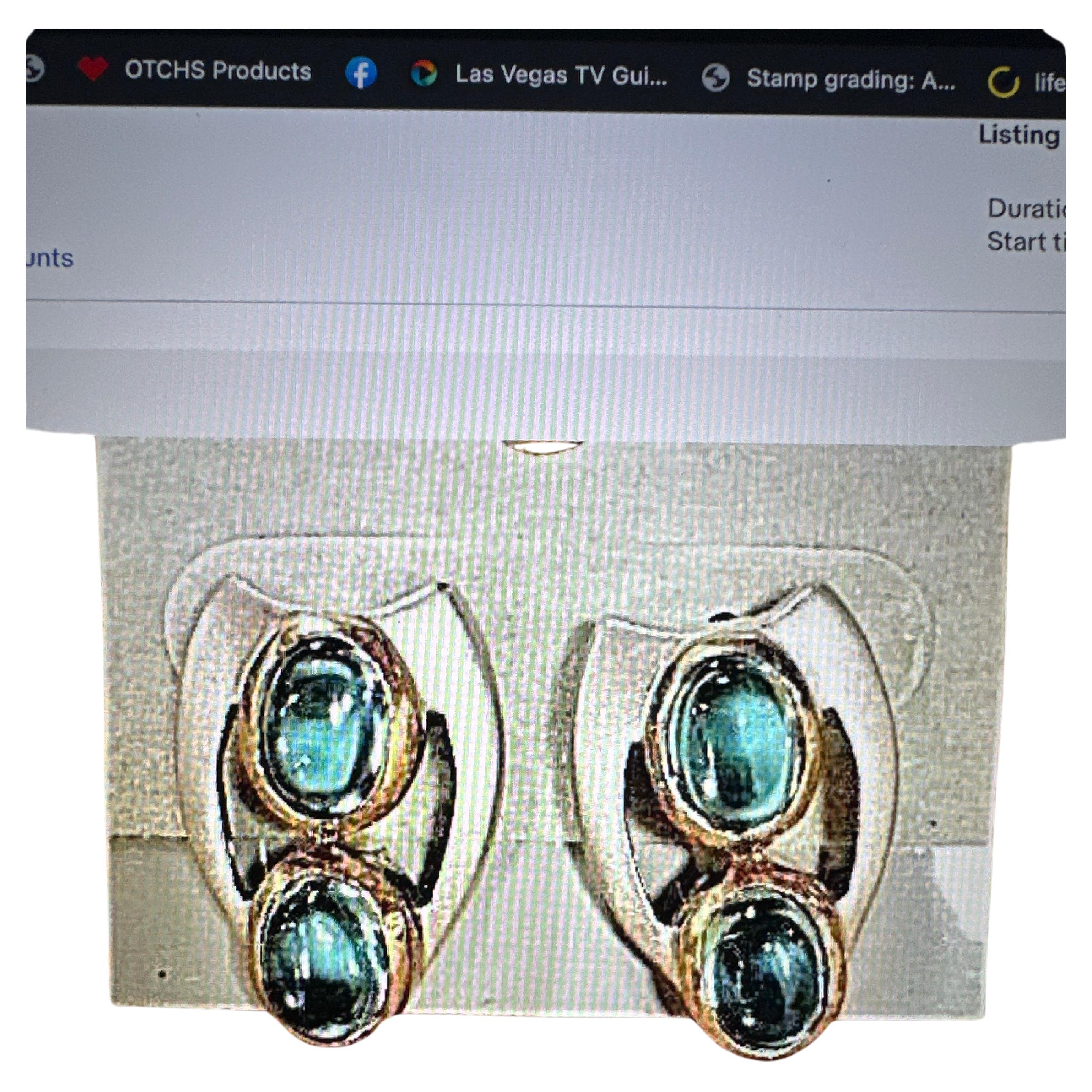 14kt ~ Sterling Silver .925 Blue Topaz Cabochon 1/2" x 3/4" Post Earrings For Sale