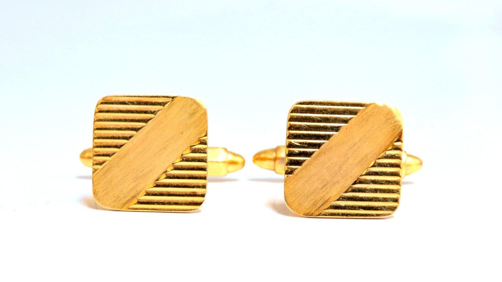 14kt Stripe and Staggered Retro Cufflinks In New Condition For Sale In New York, NY