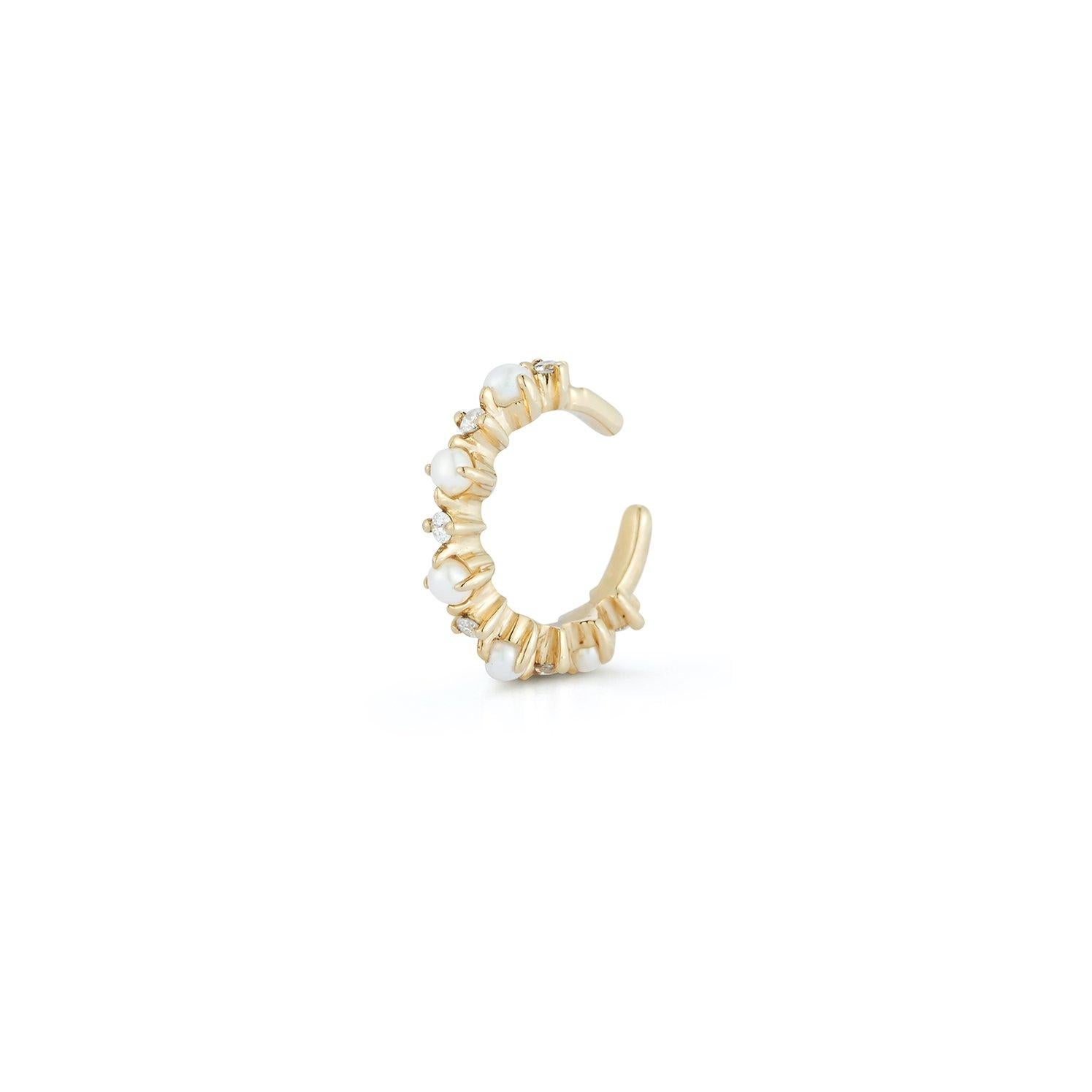 Modern 14kt the Little Things Pearl and Diamond Ear Cuff For Sale