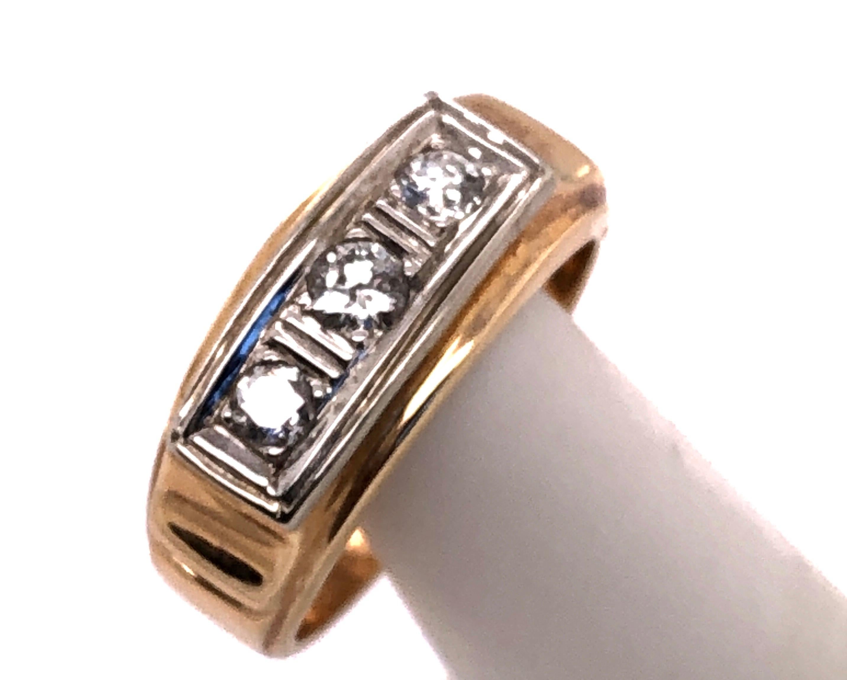14 Karat Three Diamond Yellow and White Gold Ring or Wedding Band 0.36 TDW For Sale 3