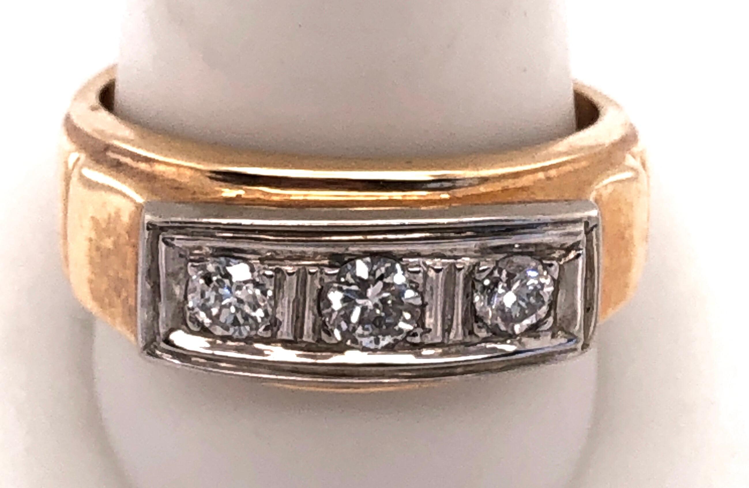 14 Karat Three Diamond Yellow and White Gold Ring or Wedding Band 0.36 TDW In Good Condition For Sale In Manhasset, NY