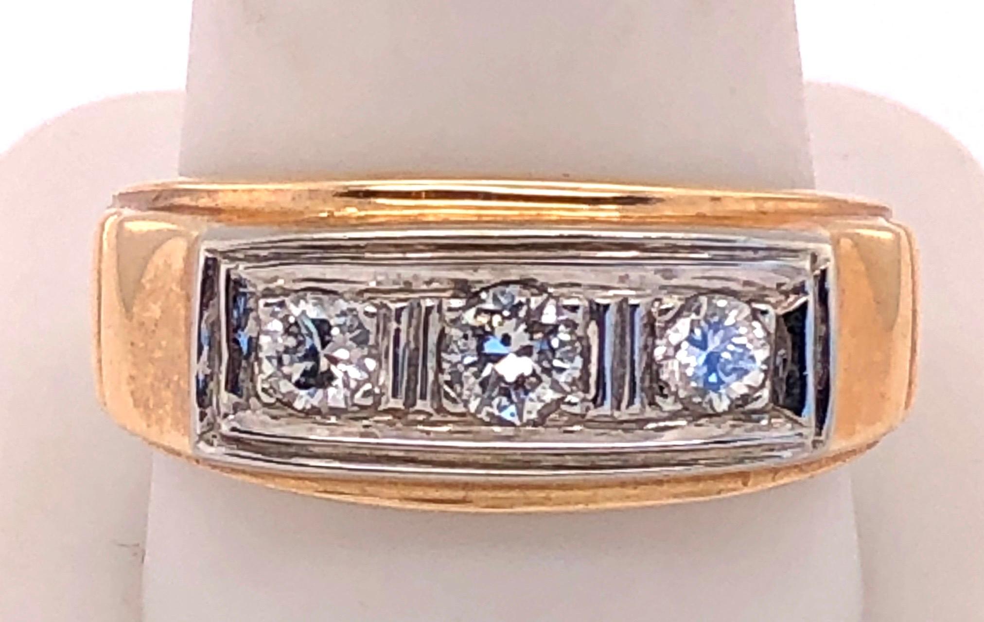 14 Karat Three Diamond Yellow and White Gold Ring or Wedding Band 0.36 TDW For Sale 1
