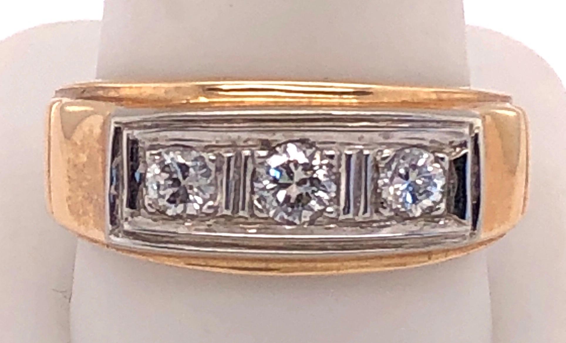 14 Karat Three Diamond Yellow and White Gold Ring or Wedding Band 0.36 TDW For Sale 2