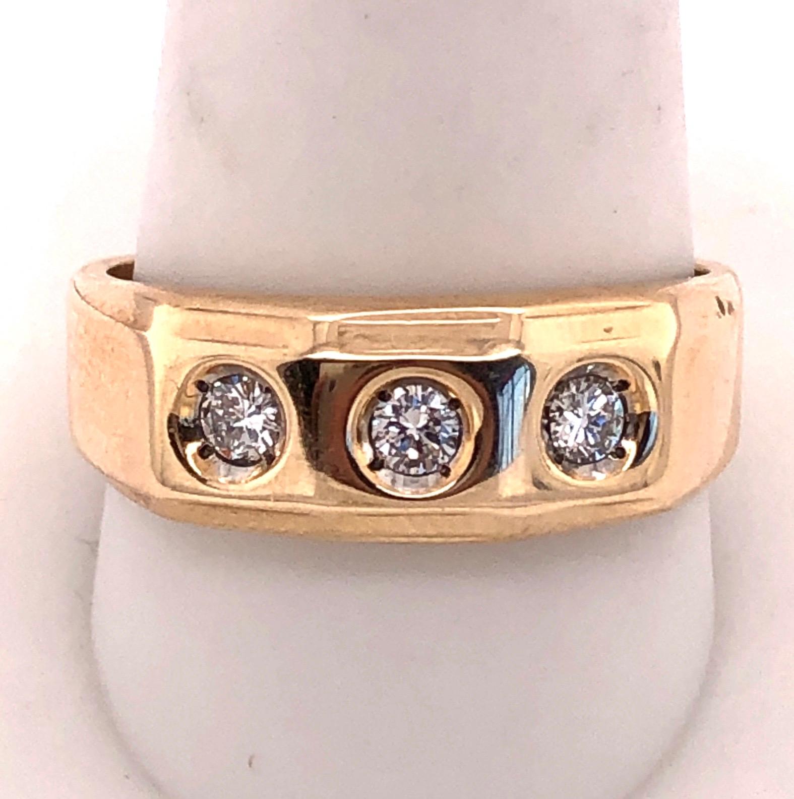14Kt Three Diamond Yellow Gold Ring One 1/2 Ct Total Diamond Weight
Size 11.5 6.0 grams total weight
