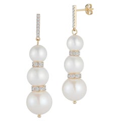 14kt Three Pearl Ball Drop Earrings