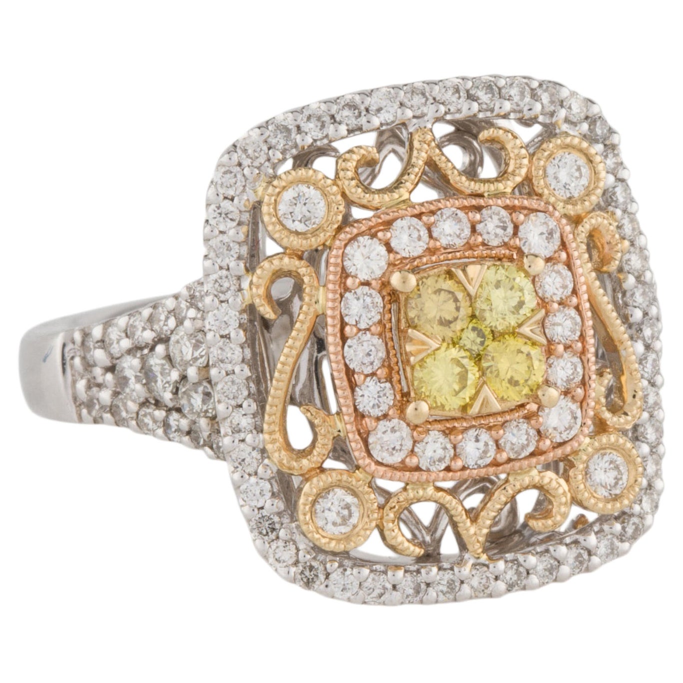 Anillo de diamantes de oro tricolor de 14 quilates y 1,00 quilate en venta