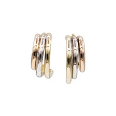 14kt Tri-Color Triple Hoop Gold Earrings, Rose, White and Yellow Gold, Friction