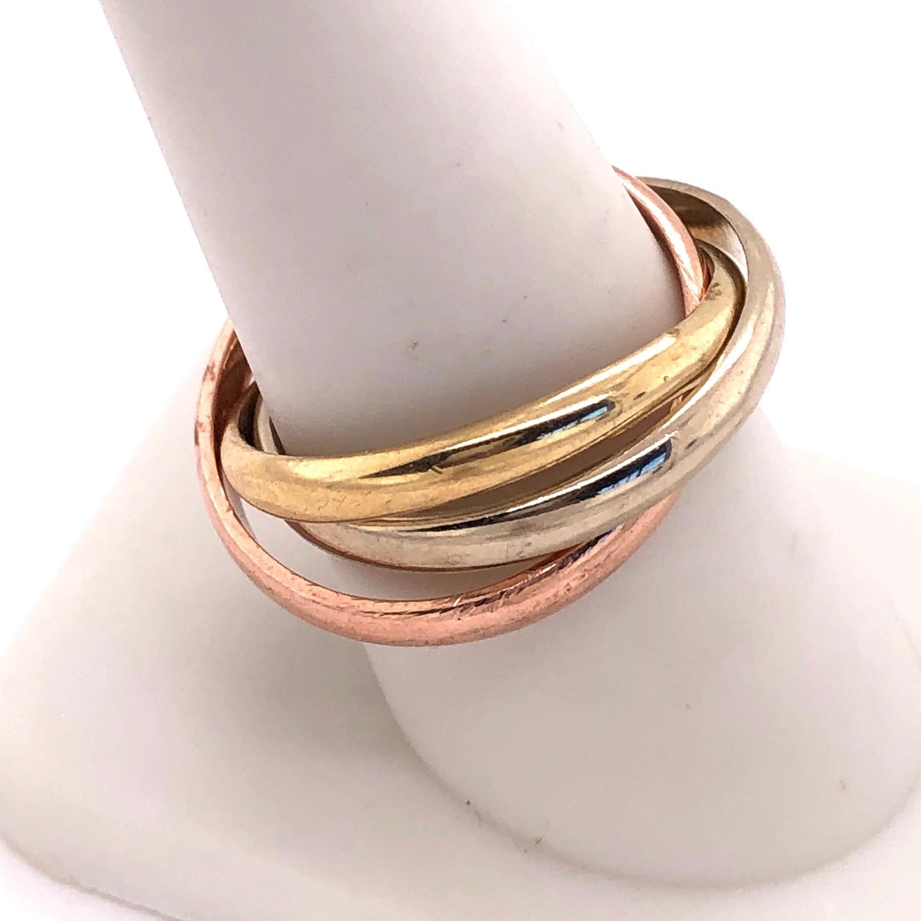 Women's or Men's 14 Karat Tri-Color White Yellow Rose Gold Three-Band Ring or Wedding Band For Sale