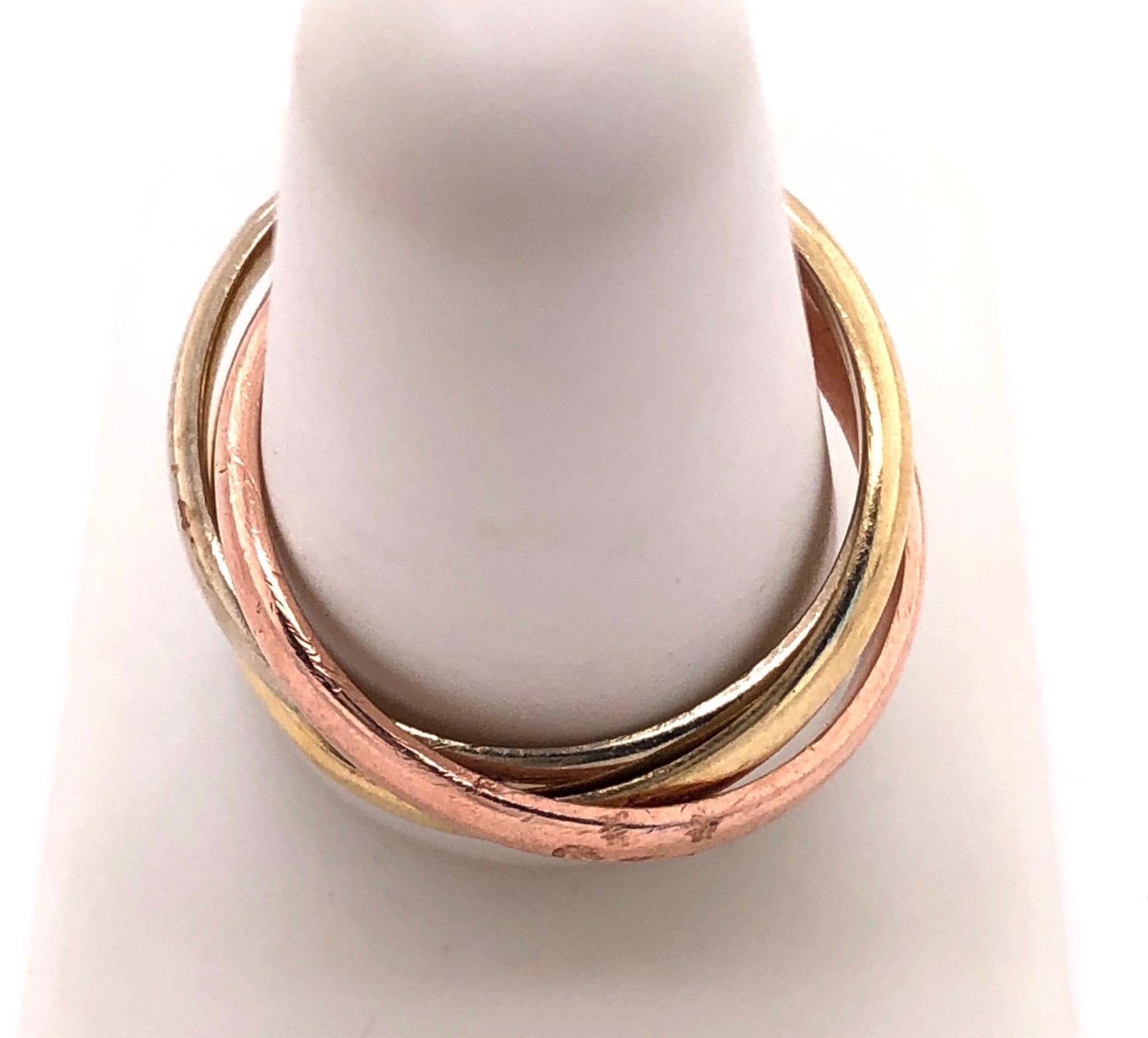 14 Karat Tri-Color White Yellow Rose Gold Three-Band Ring or Wedding Band For Sale 2