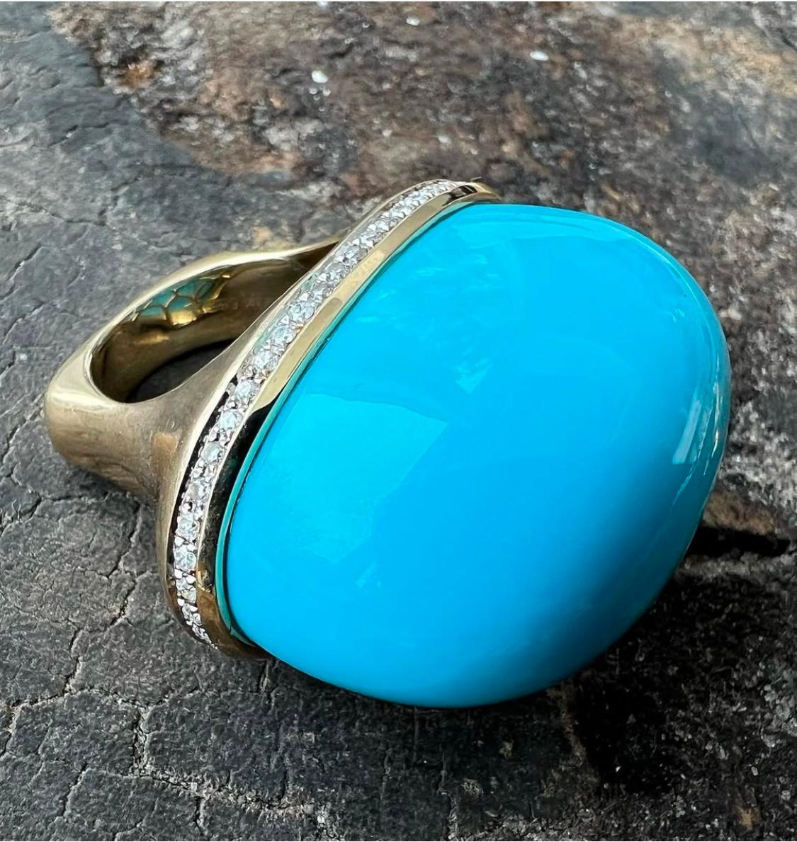  14kt turquoise & diamond Dome ring


