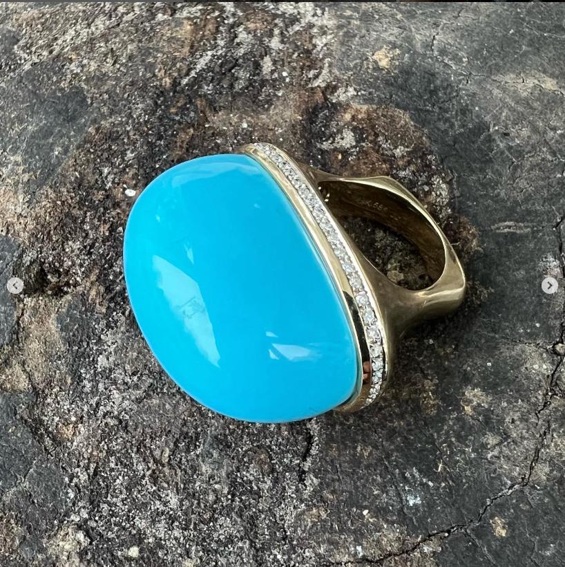 14kt turquoise diamond Dome ring In New Condition For Sale In Birmingham, MI