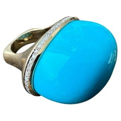 14kt turquoise diamond Dome ring