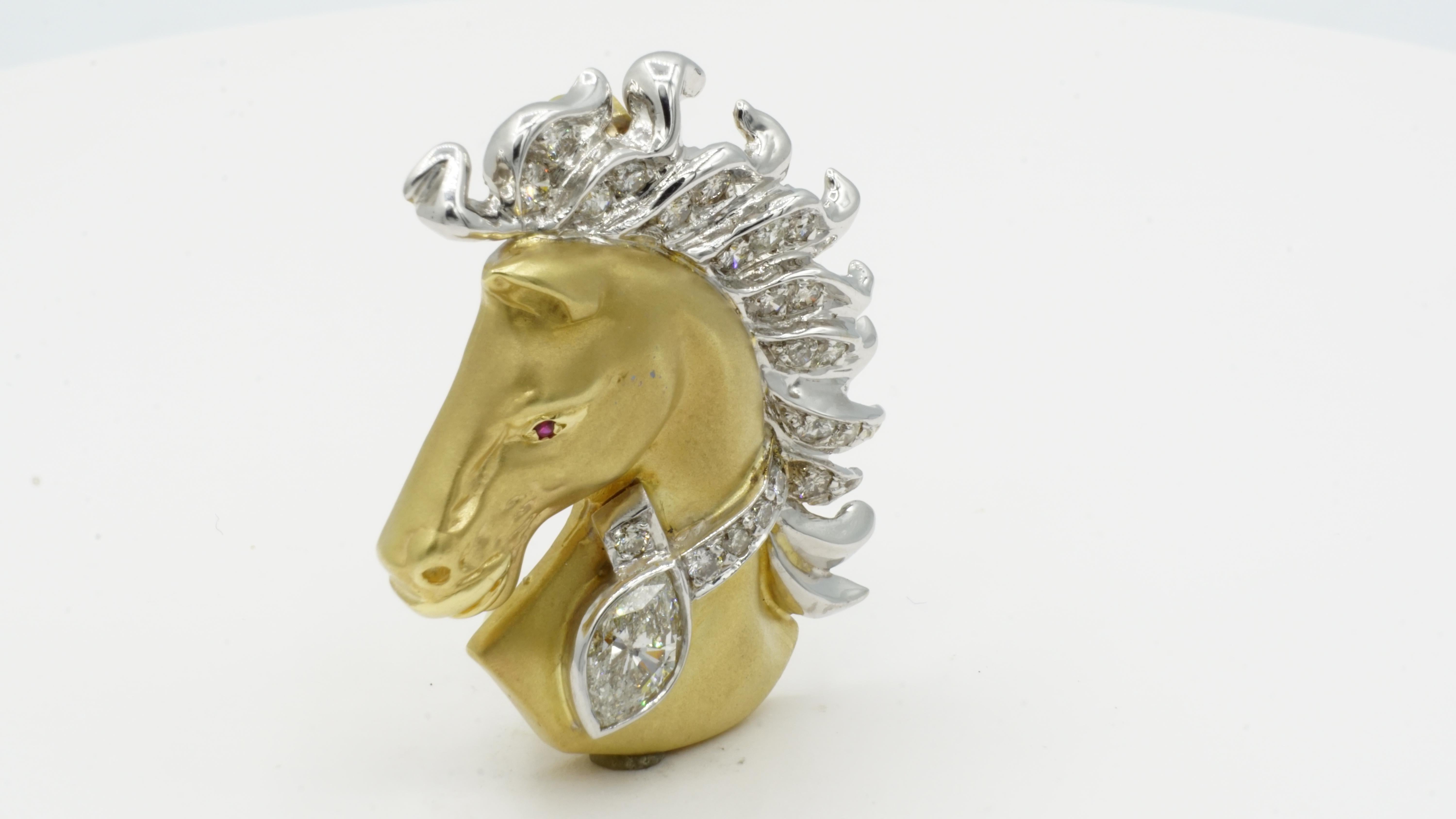 14kt Two-Tone Diamond Ruby Horse Pendant Award Winning by Rock N Gold Creations.  