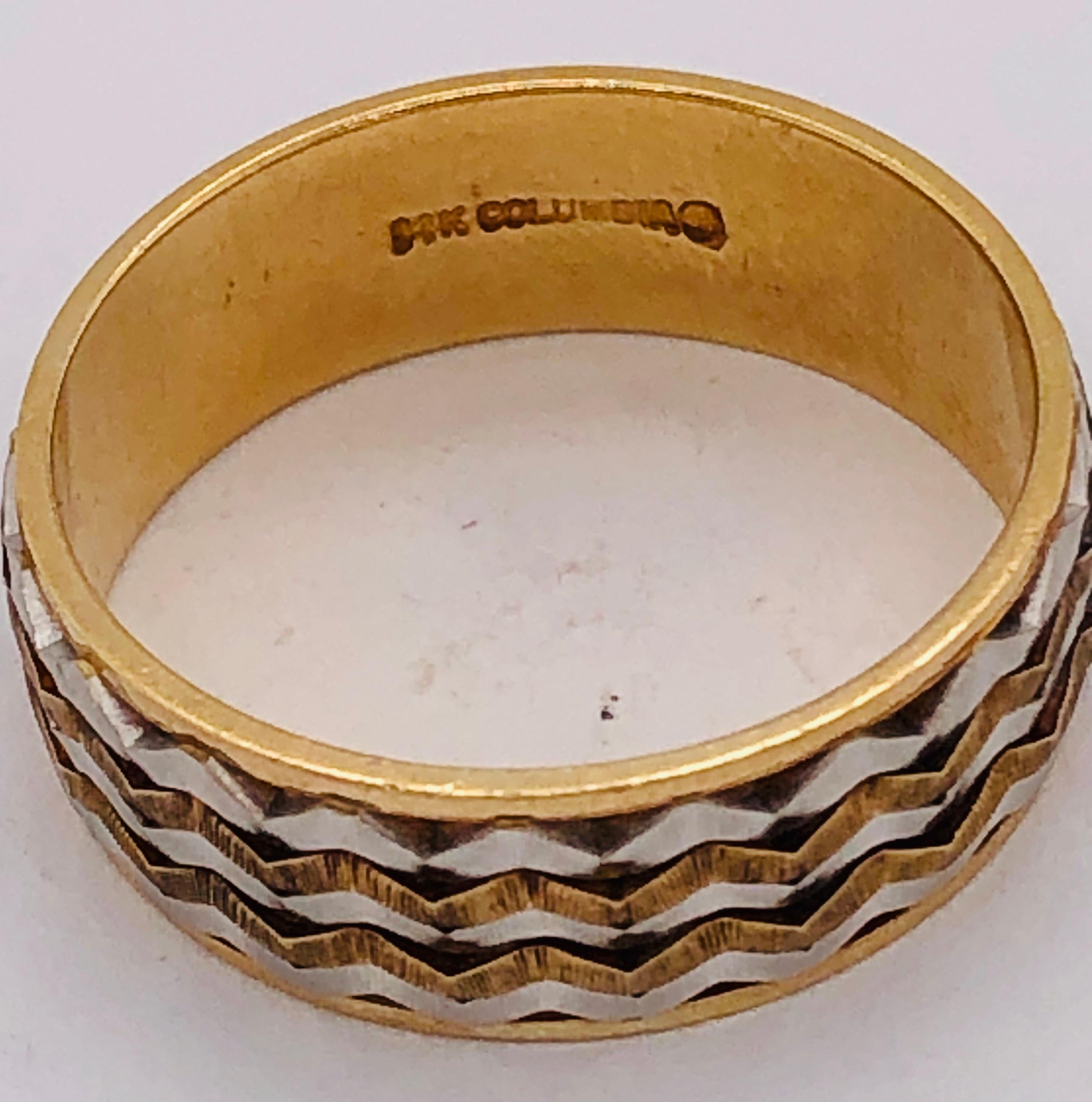 Women's or Men's 14 Karat Two-Tone Band Ring or Wedding Band For Sale