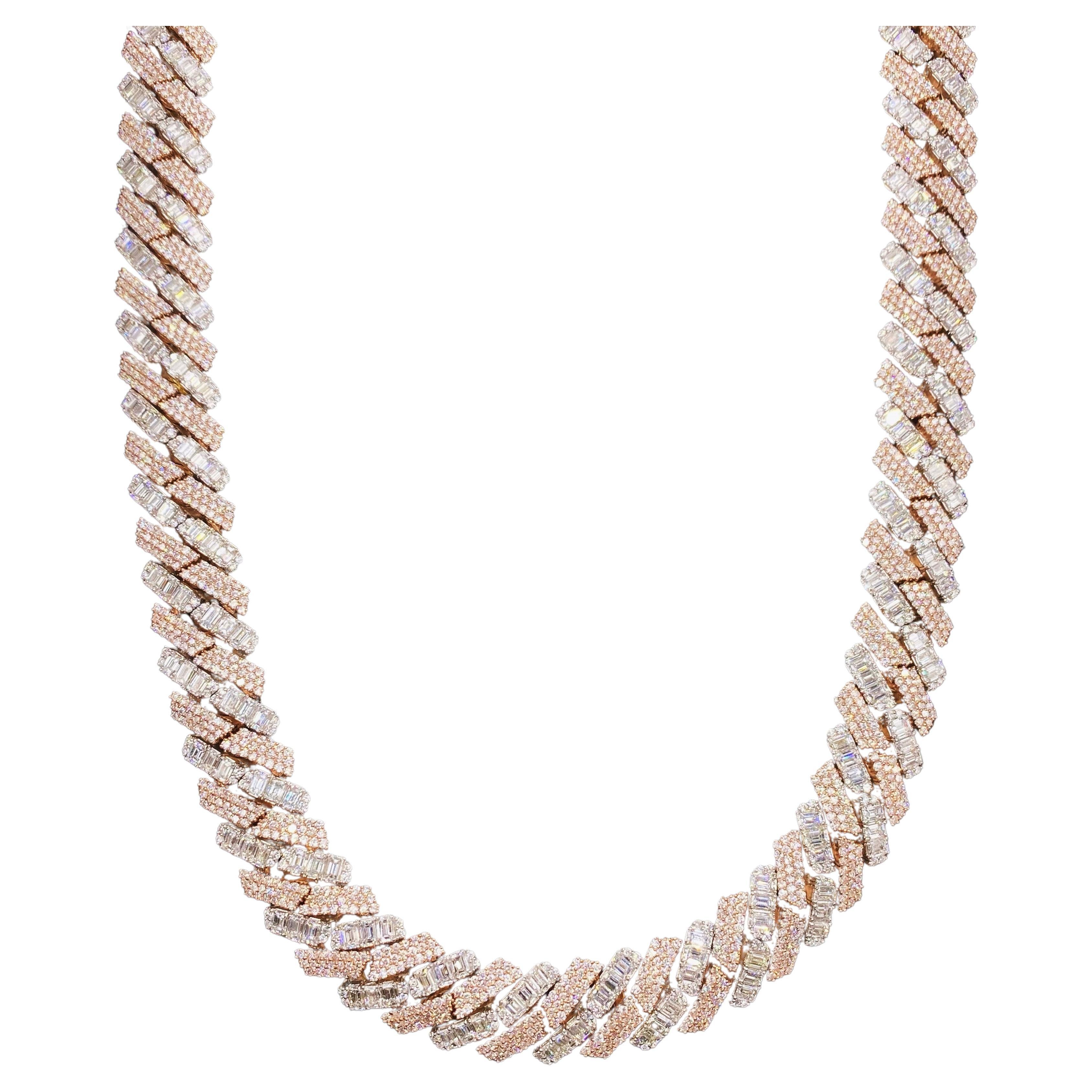 14kt Two-Tone Cuban Link Chain with 64.30ct Diamonds For Sale