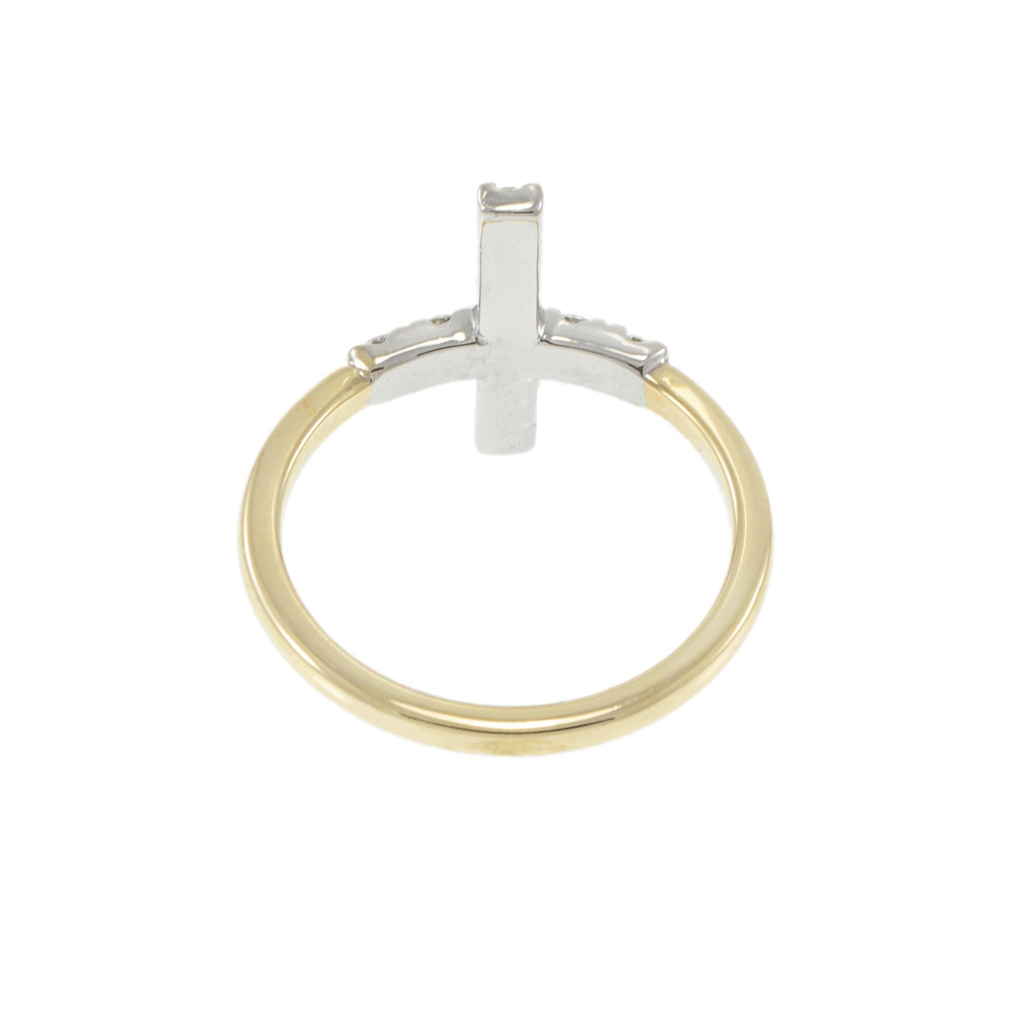 Bague croix en or bicolore 14KT avec diamant en vente 1