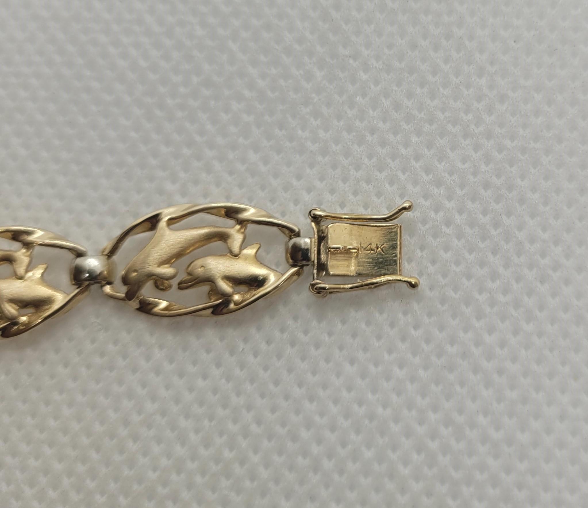 14kt Two Tone Gold Dolphin Bracelet, 11.2 Grams, Safety For Sale 1