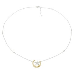 14KT Two-Tone Gold Moon and Star Diamond Pendant Necklace