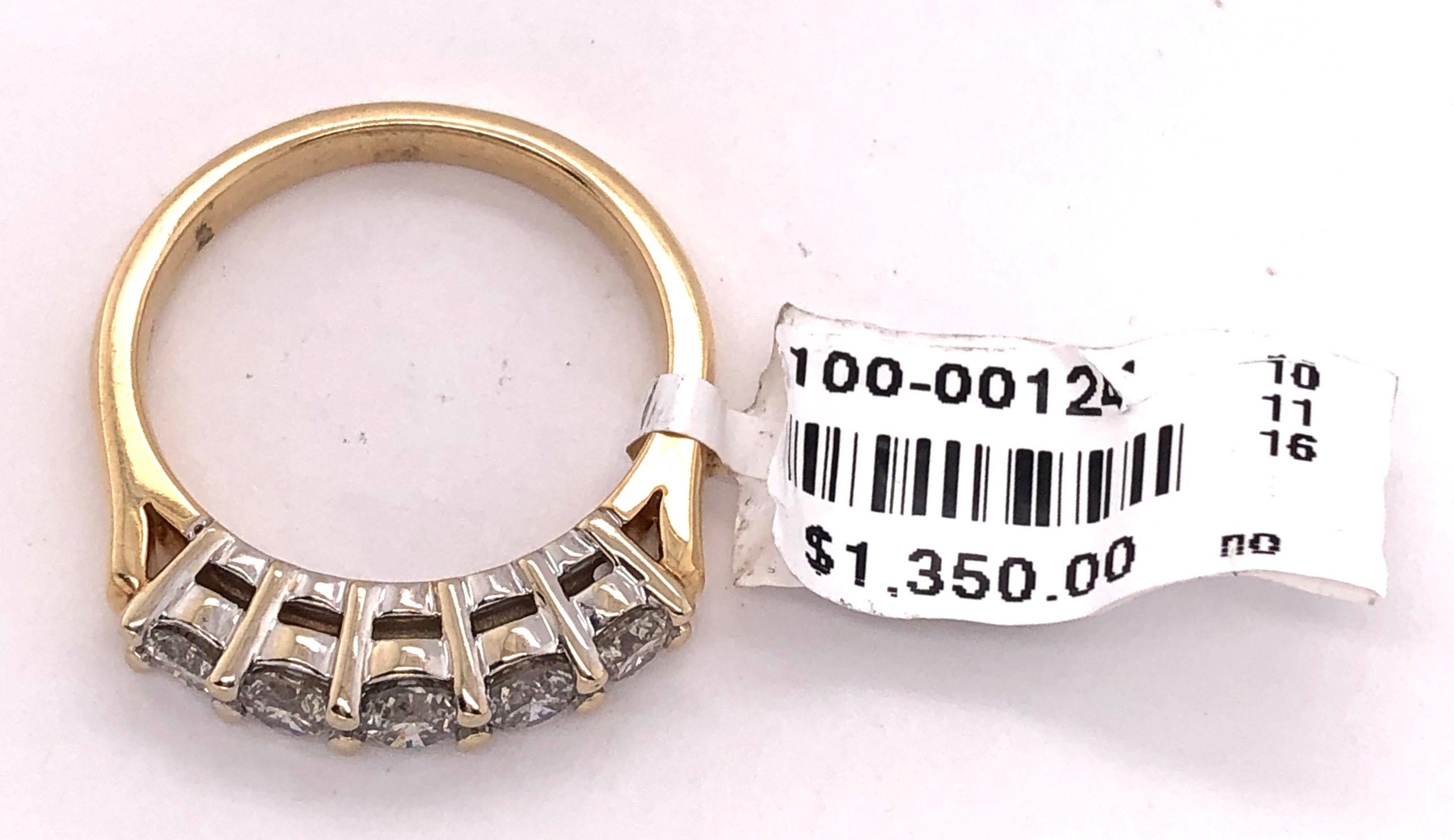 14 Karat Two-Tone Gold Ring with Five Round Diamonds 1 Carat For Sale 8
