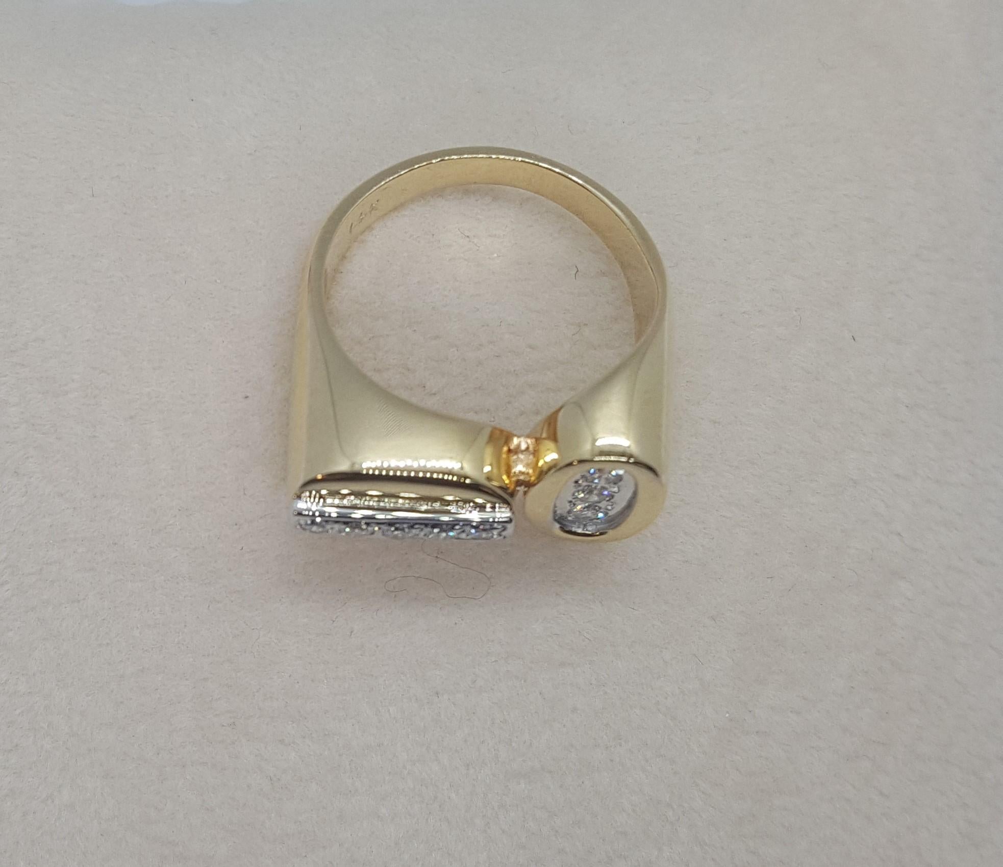 14kt Two Tone Round Diamond Ring, Modern Off-Set Design, .20cttw 3