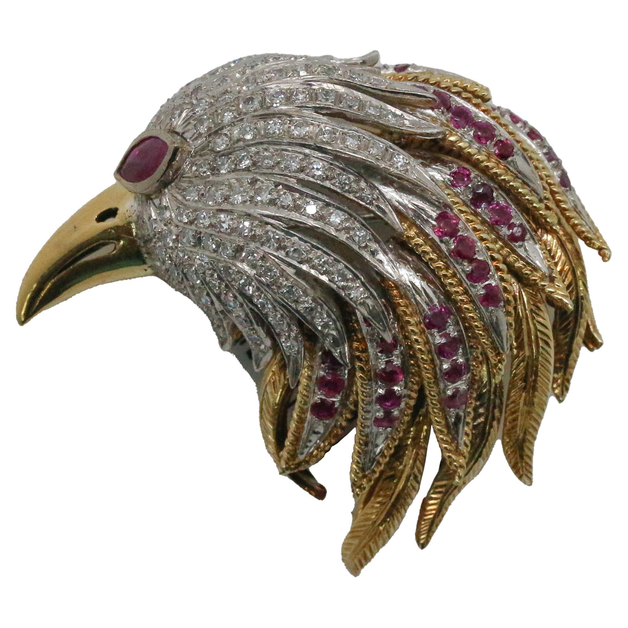 14kt Two-Tone White & Yellow Gold Bird Estate Brooch For Sale