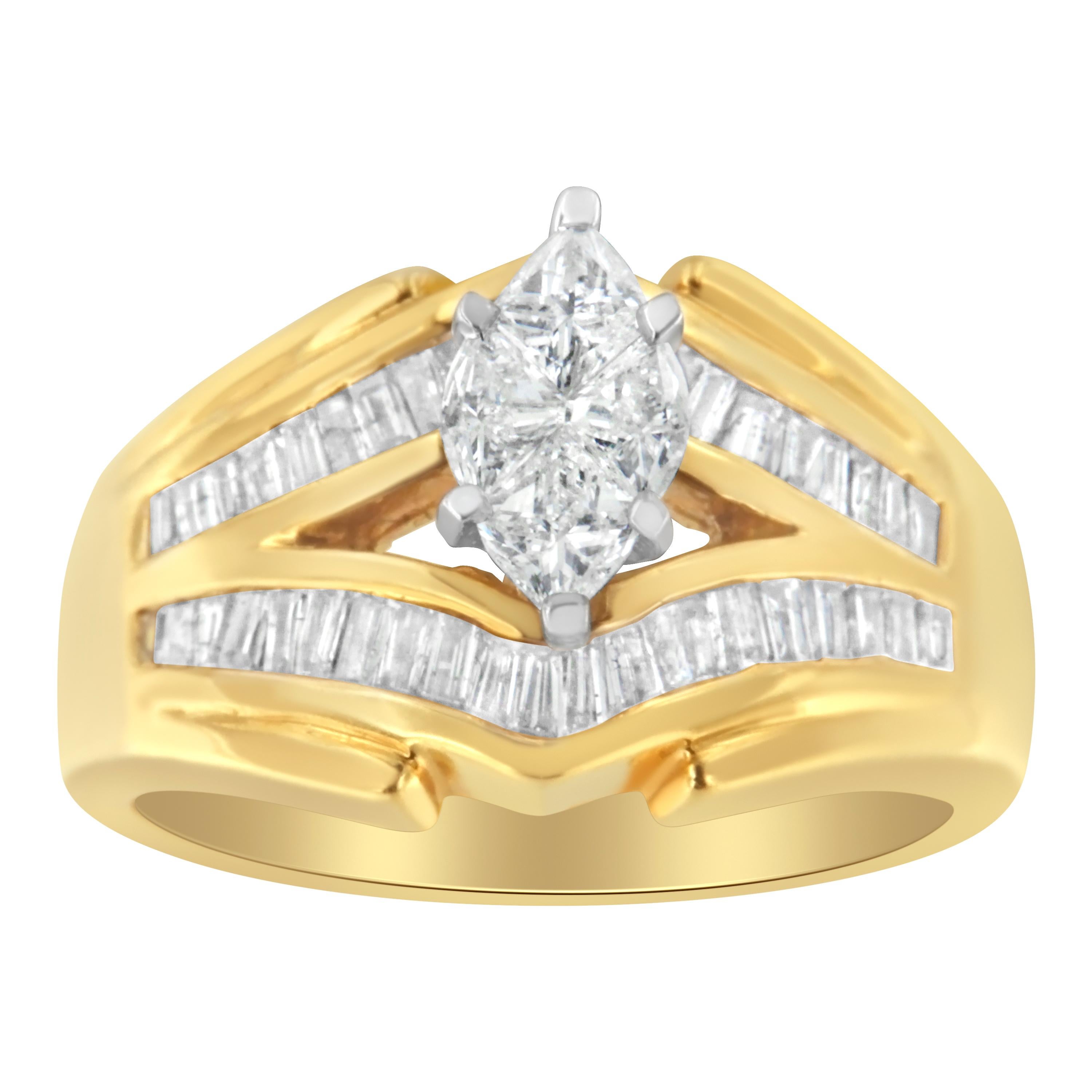 Modern 14KT Two-Toned Gold Diamond Cocktail Ring (1 cttw, H-I Color, SI1-SI2 Clarity)