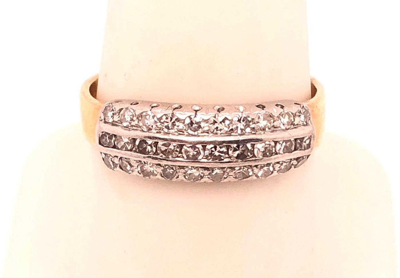 Round Cut 14 Karat Two-Toned Gold Ring with Diamonds, Wedding Band For Sale