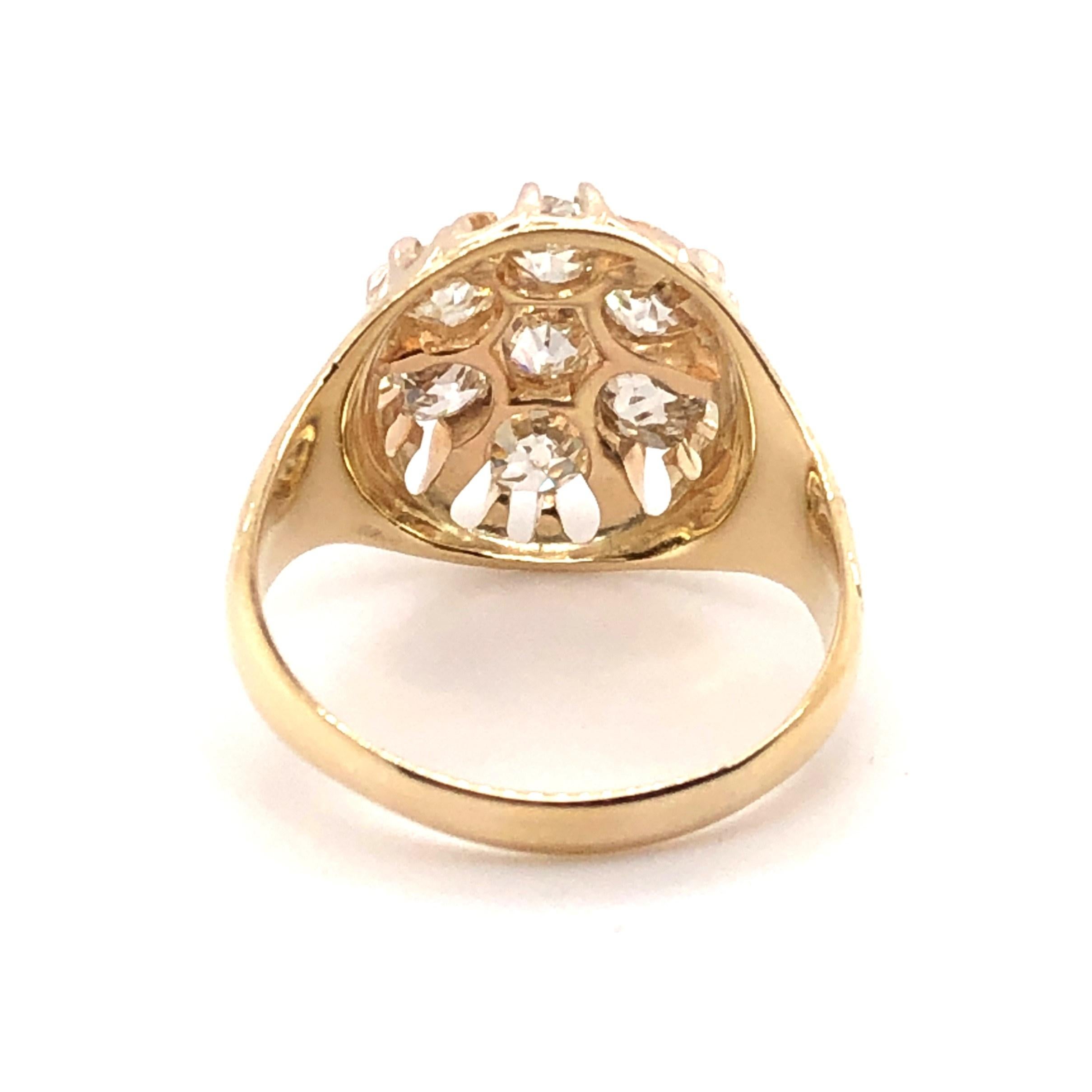 Women's or Men's 14 Karat Victorian 1.48 Carat Old Mine Cut Diamond Ring