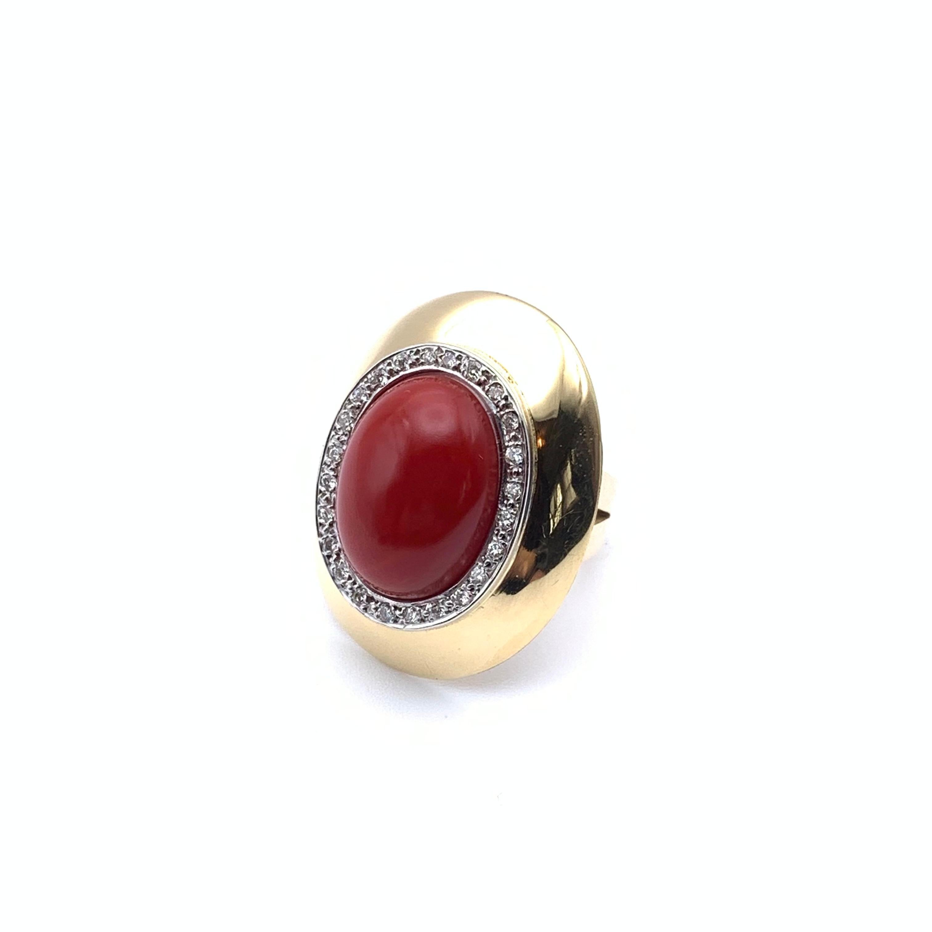 14KT Vintage Sardinianischer Ochsenblut Koralle und Diamant Statememt Ring im Angebot 1