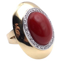 14KT Vintage Sardinian Oxblood Coral and Diamond Statememt Ring