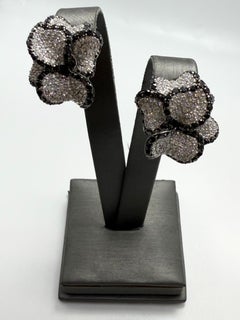14KT White and Black diamond earrings floral 3ct