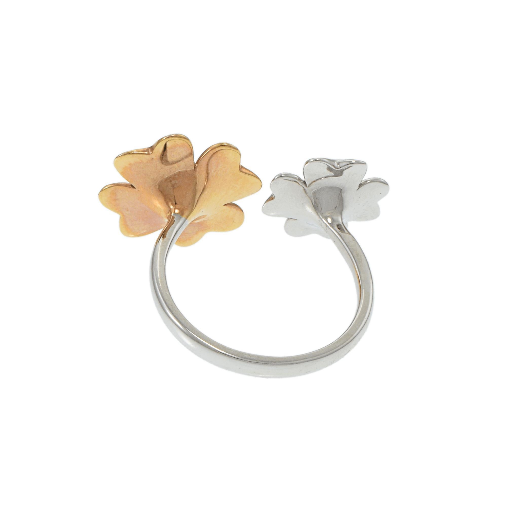 Donna Anello con diamante a doppio fiore in oro bianco e rosa 14KT in vendita
