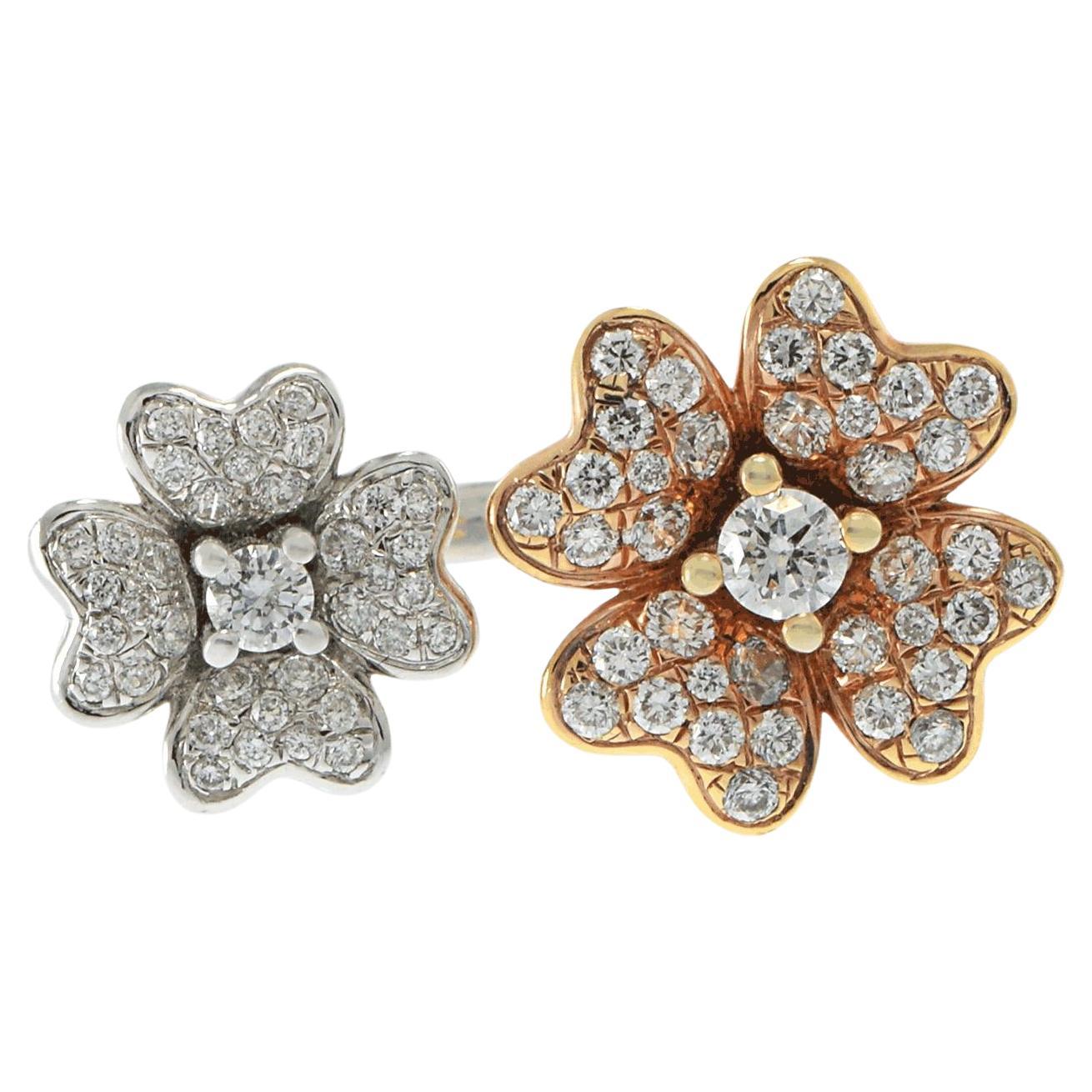 14KT White and Rose Gold Double Flower Diamond Ring