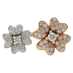 14KT Weiß- und Roségold Doppelblumen-Diamantring