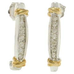 14KT White and Yellow Gold Two-Tone Diamond Half-Hoop Earrings