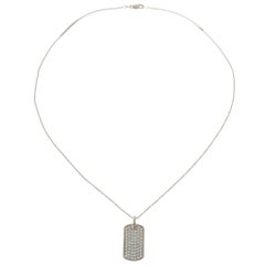 14KT White Gold 1.00CT-TW Pavé Diamond Dog Tag Pendant Necklace