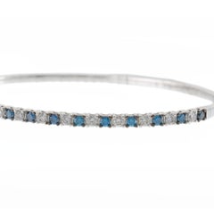 14KT White Gold 1.45CT-TW Blue and White Diamond Flex Bangle Bracelet