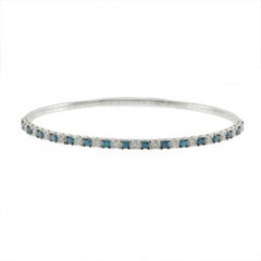 14KT White Gold 1.45CT-TW Blue and White Diamond Flex Bangle Bracelet